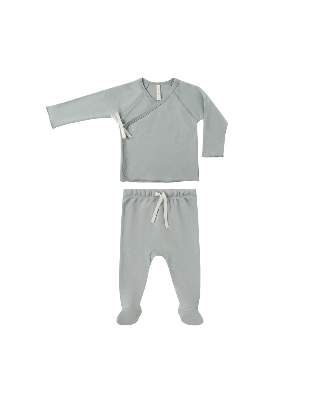 Quincy Mae Baby Wrap Top + Footed Pant Set - Steel Blue