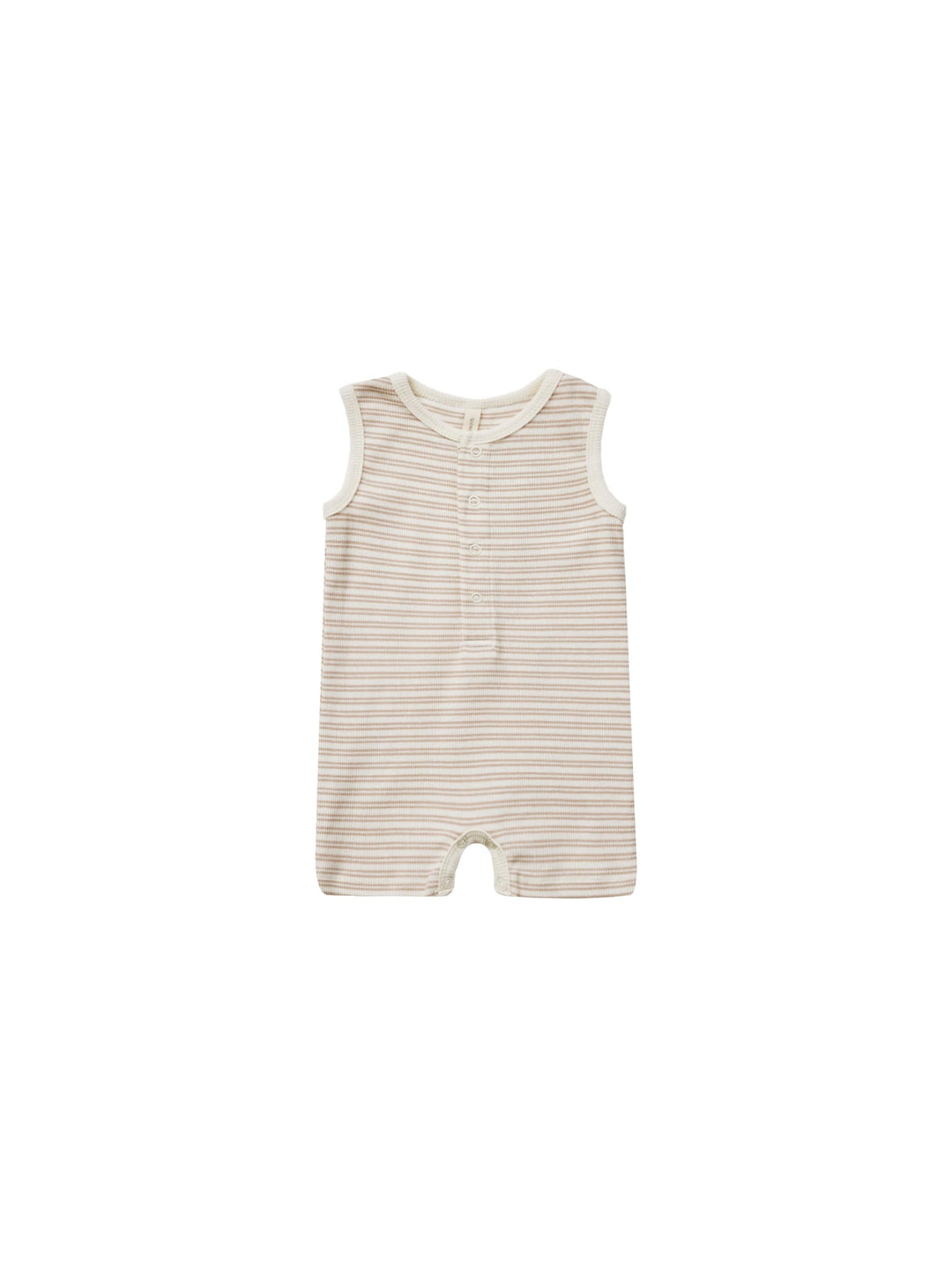 Quincy Mae Jumpsuits & Rompers Ribbed Henley Romper - Oat Stripe
