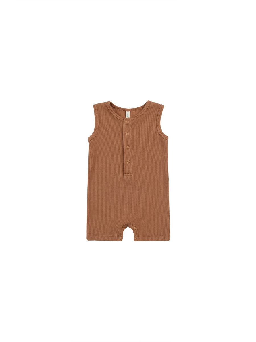 Quincy Mae Jumpsuits & Rompers Ribbed Henley Romper - Clay