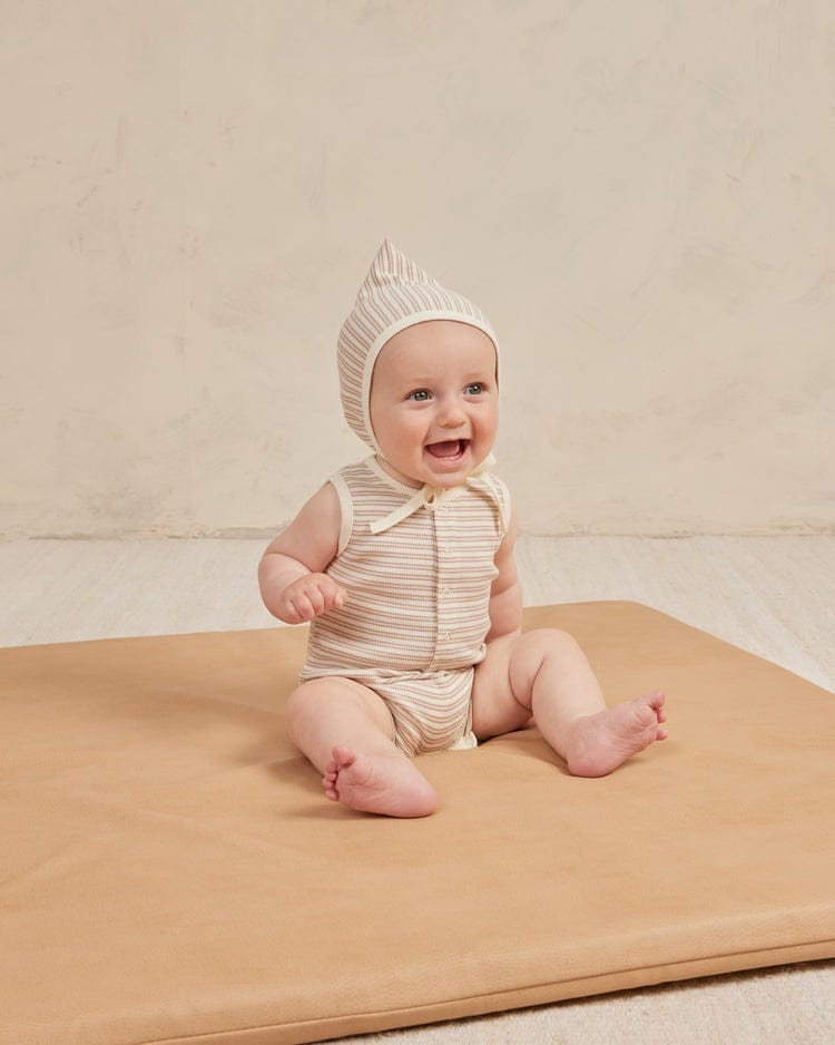Quincy Mae Jumpsuits & Rompers Ribbed Henley Romper - Oat Stripe