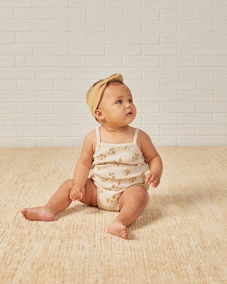 Quincy Mae Jumpsuits & Rompers Waffle Cinch Romper - Honey Flower