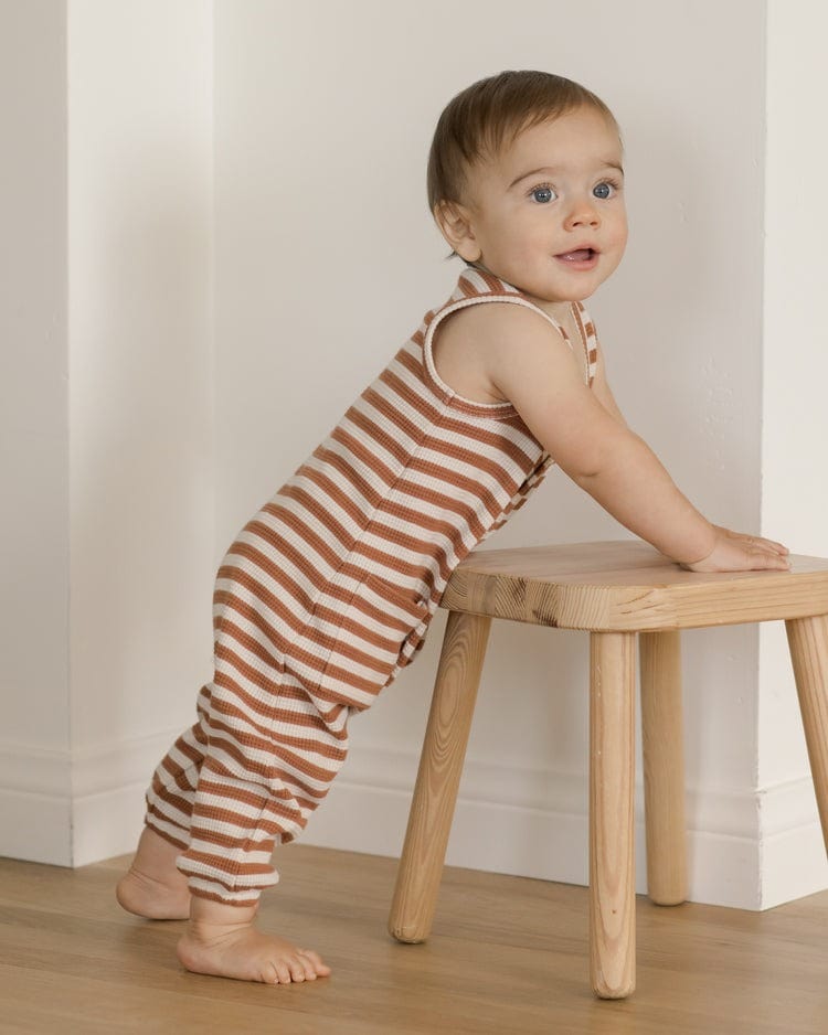 Quincy Mae Jumpsuits & Rompers Waffle Jumpsuit - Clay Stripe