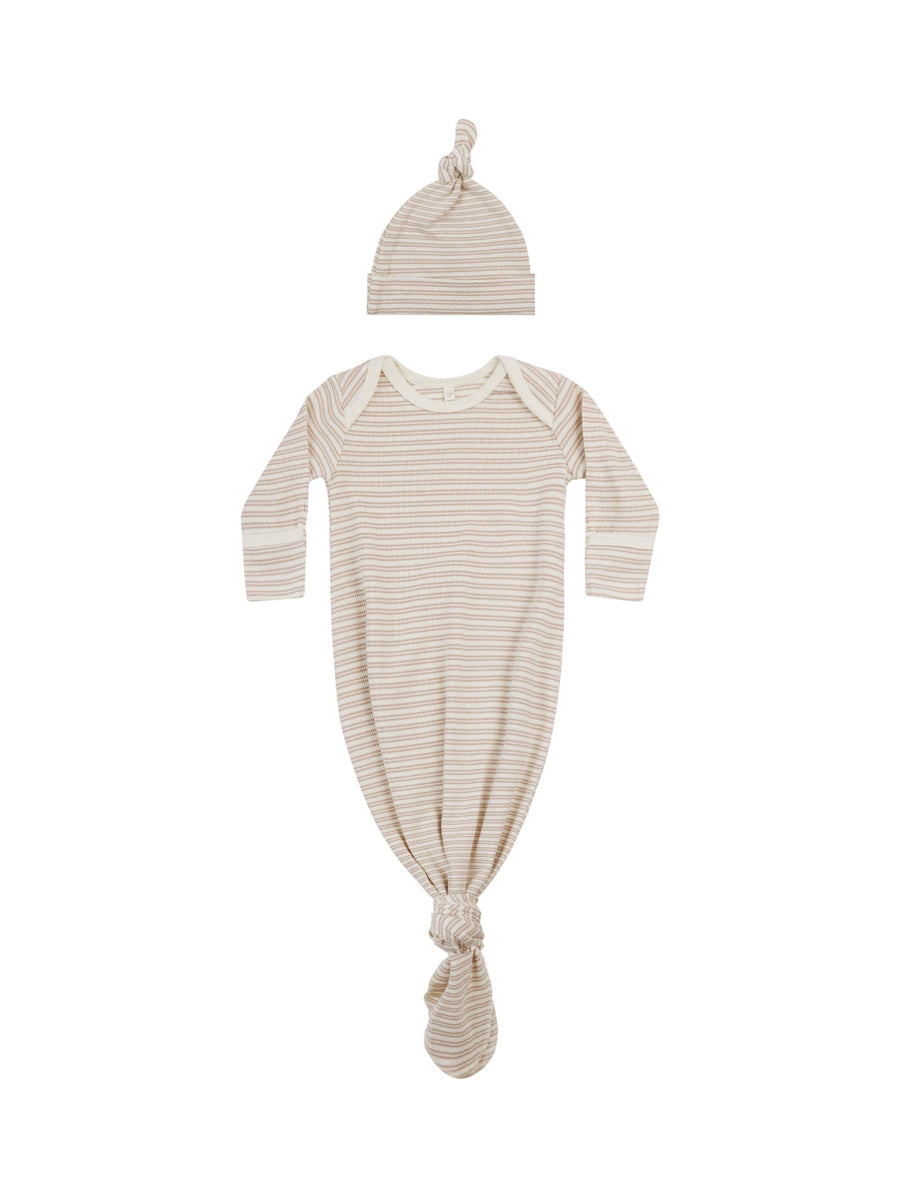 Quincy Mae knotted gown Knotted Baby Gown and Hat Set - Oat Stripe