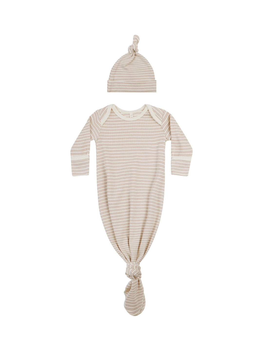 Quincy Mae knotted gown Knotted Baby Gown and Hat Set - Oat Stripe