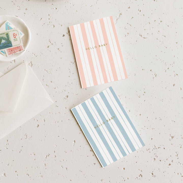 Ramona & Ruth Cards Baby Stripes Blue Mini Card