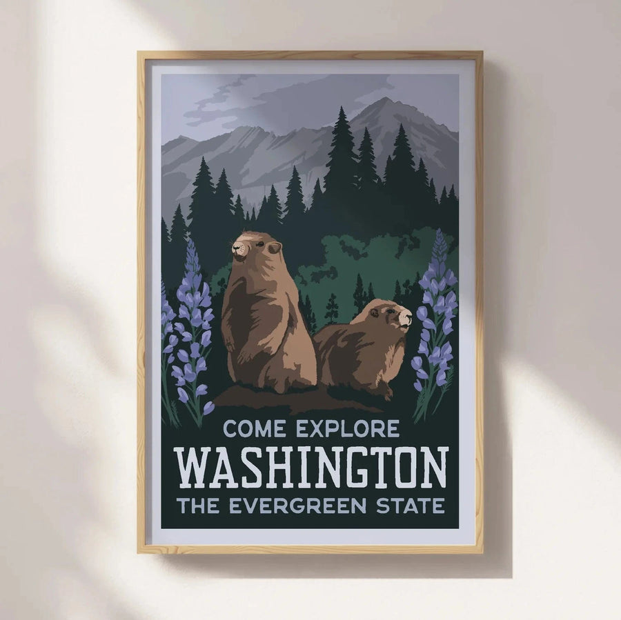 Recollection Project Paper PO Washington State Olympic Marmot Travel Poster