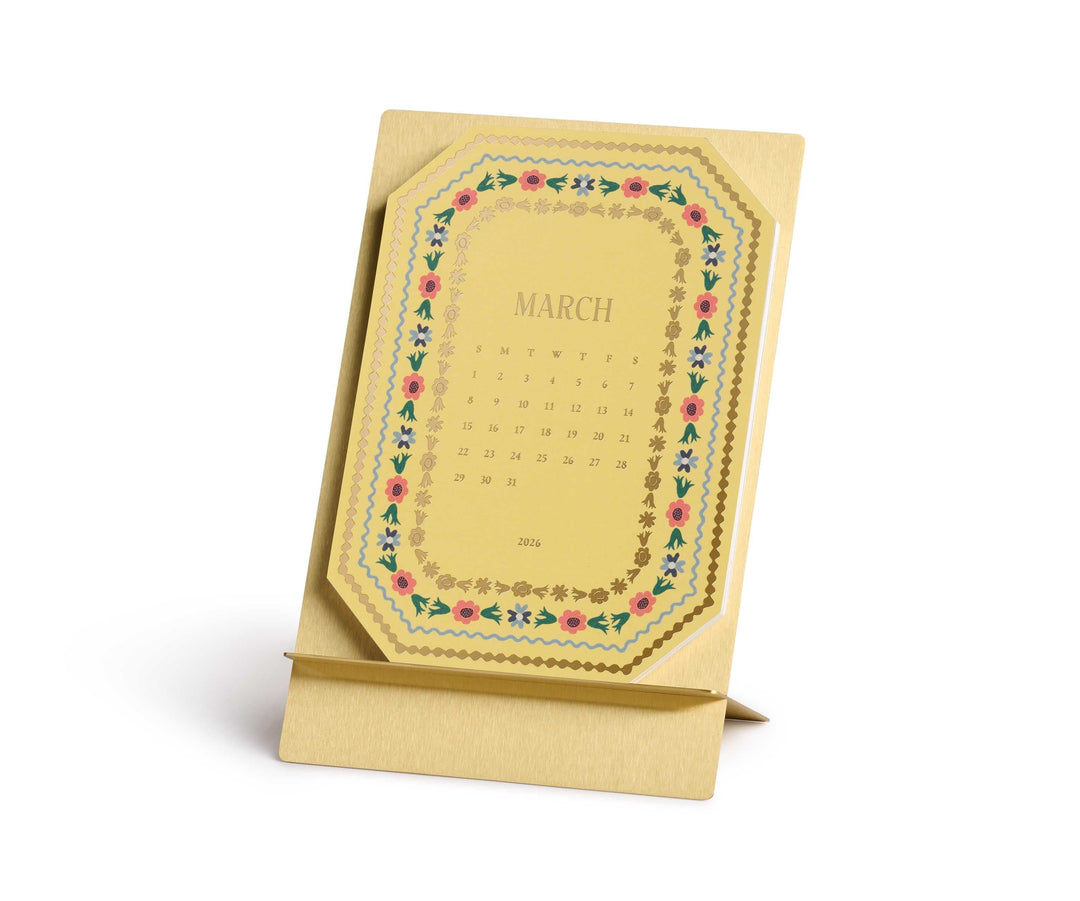Rifle Paper Co. Paper 2026 Wildwood Brass Easel Desk Calendar
