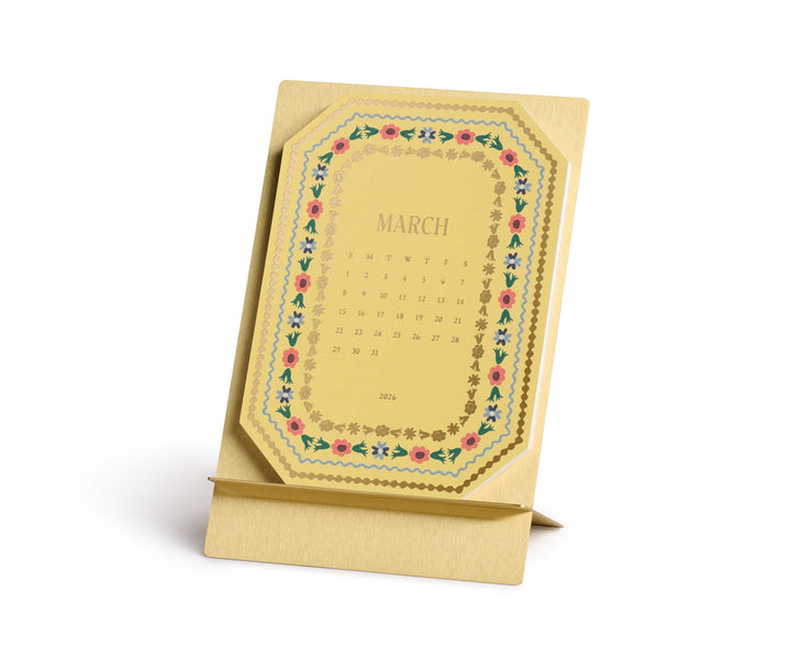Rifle Paper Co. Paper 2026 Wildwood Brass Easel Desk Calendar