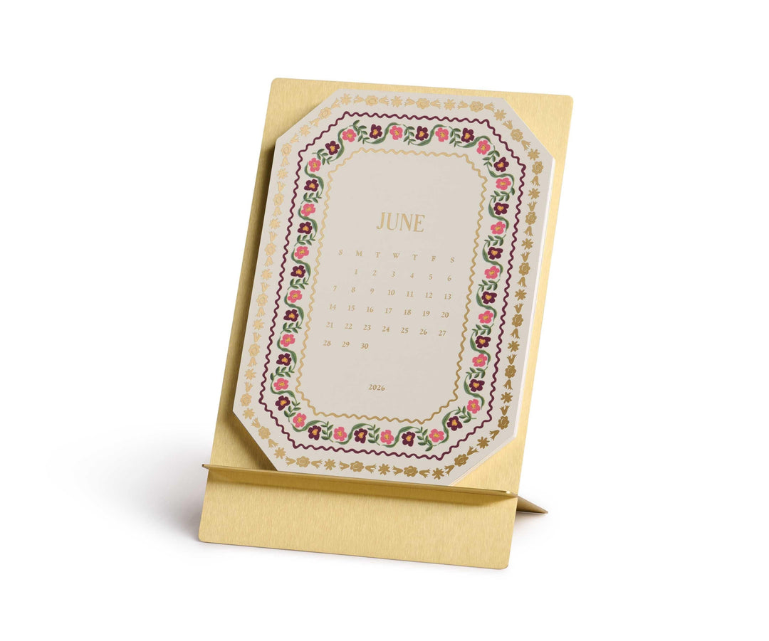 Rifle Paper Co. Paper 2026 Wildwood Brass Easel Desk Calendar