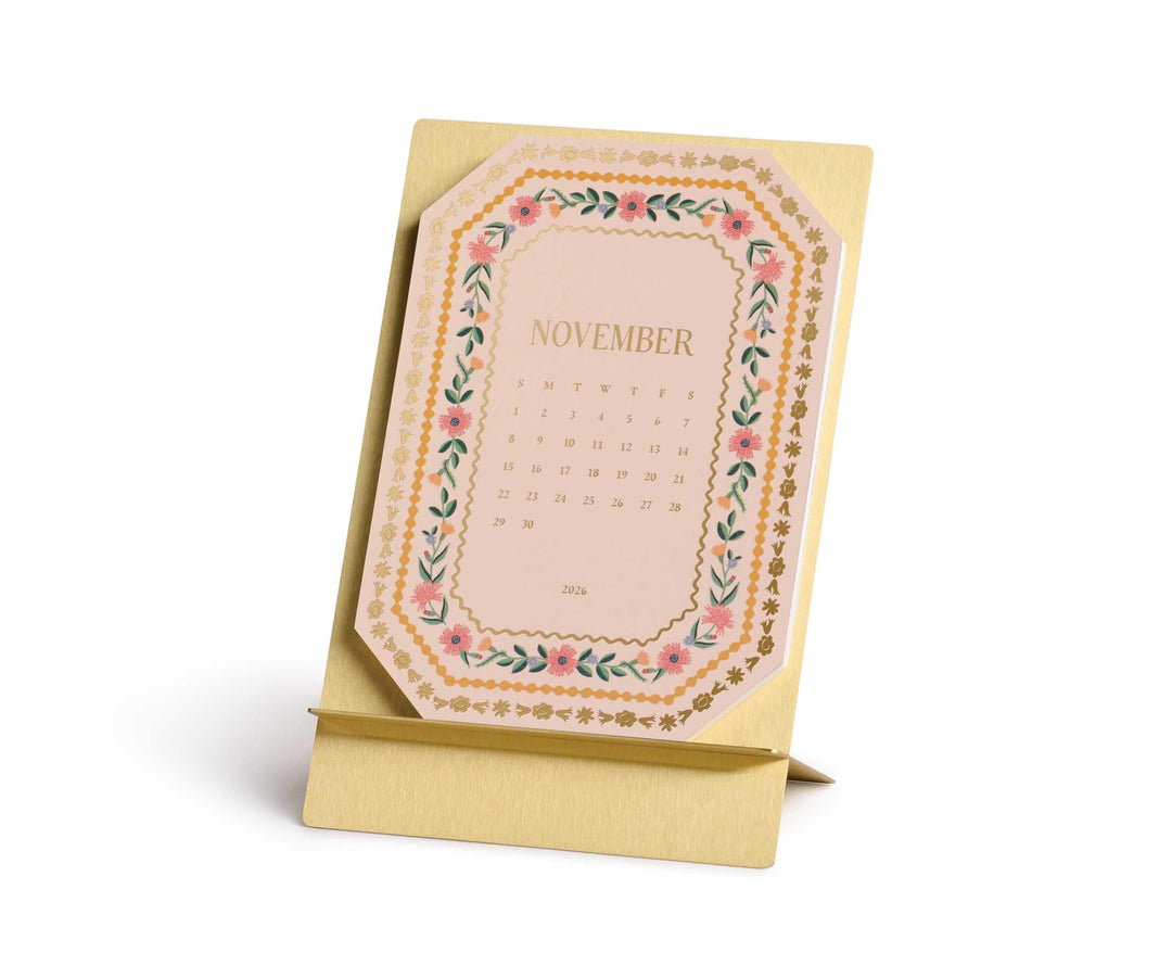 Rifle Paper Co. Paper 2026 Wildwood Brass Easel Desk Calendar