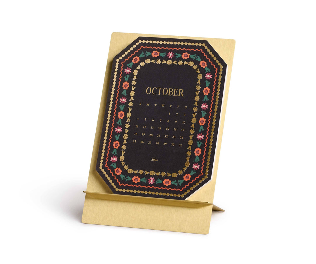 Rifle Paper Co. Paper 2026 Wildwood Brass Easel Desk Calendar