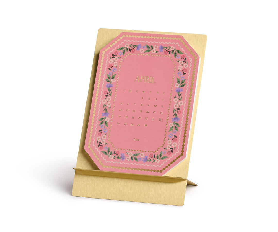 Rifle Paper Co. Paper 2026 Wildwood Brass Easel Desk Calendar