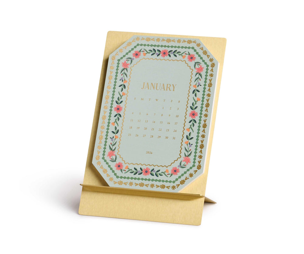 Rifle Paper Co. Paper 2026 Wildwood Brass Easel Desk Calendar
