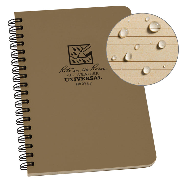 Rite in the Rain Notebooks & Notepads Tan Rite in the Rain 4.625" x 7" Side Spiral Notebook