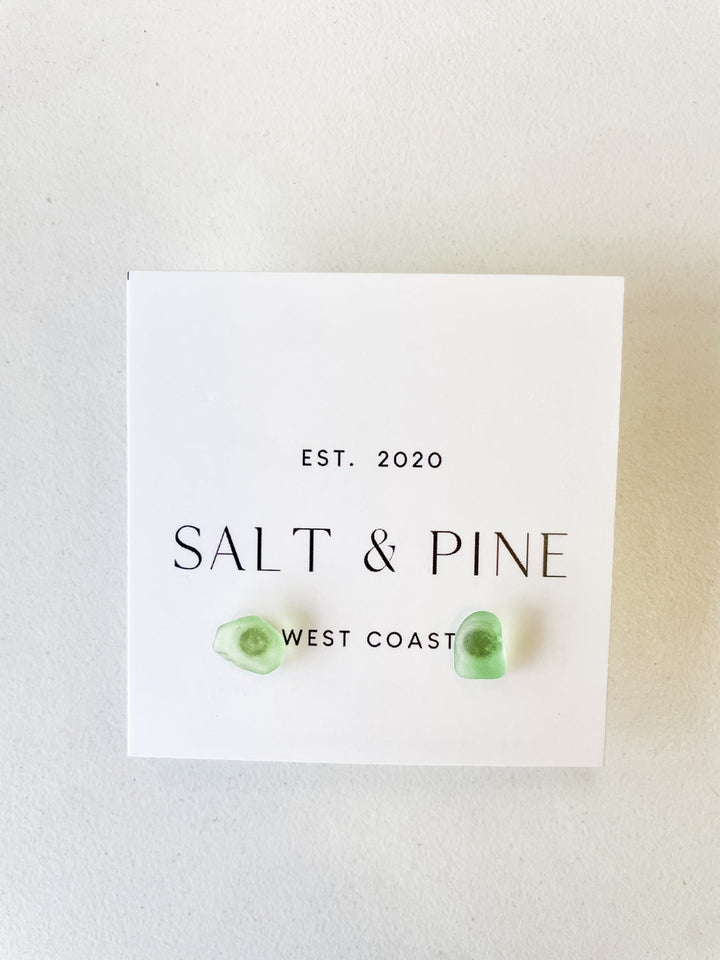 Salt + Pine Earrings Green One of A Kind Sea Glass Stud Earrings