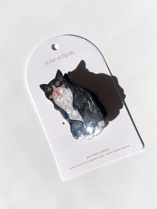 Solar Eclipse Hand-Painted Tuxedo Cat Claw Hair Clip