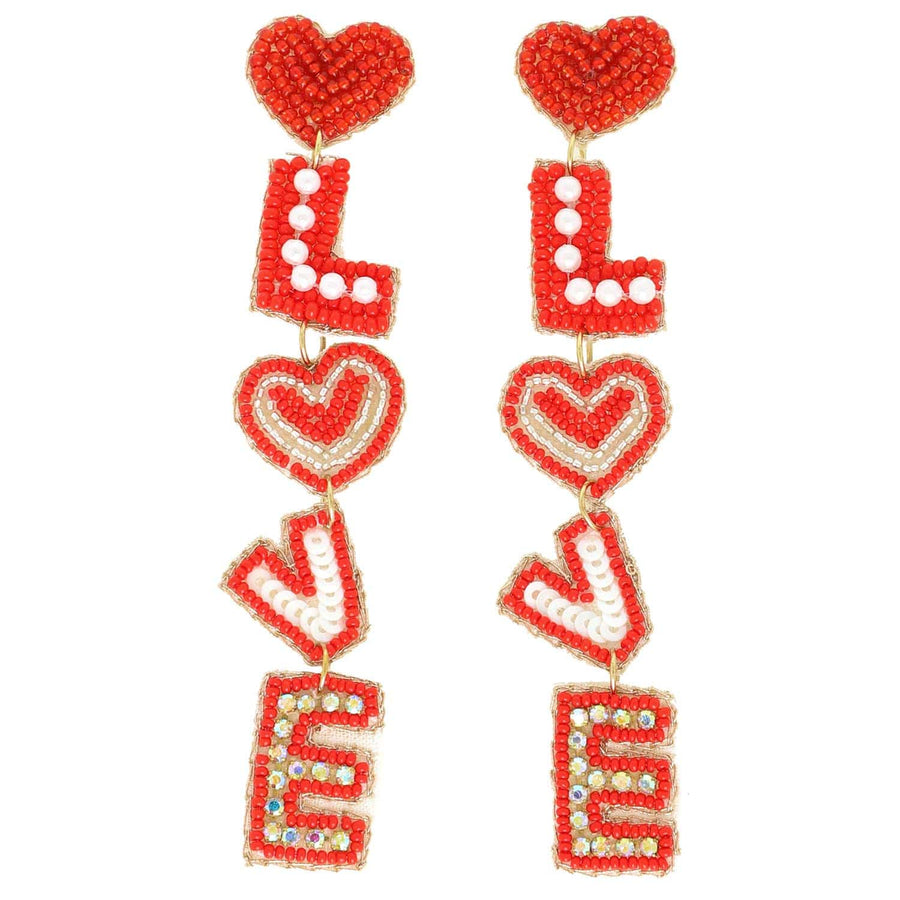 SP Sophia Collection Earrings Love Valentine's Letter Jeweled Beaded Earrings: Red