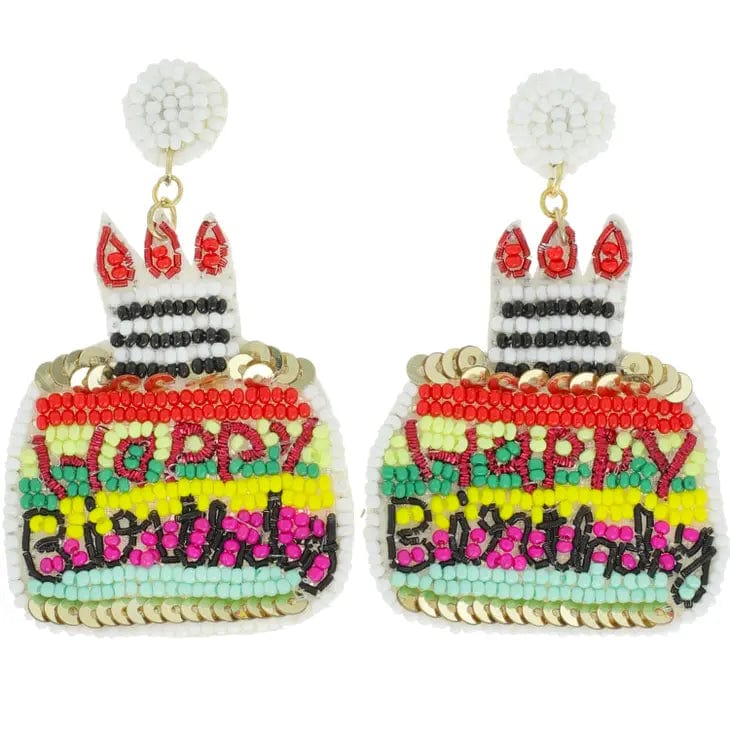 SP Sophia Collection Earrings Seed Beaded "Happy Birthday" Cake Dangle Earrings