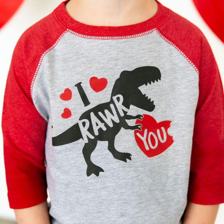 Sweet Wink Baby & Toddler Tops I Rawr You Valentine's Day 3/4 Shirt - Heather/Red