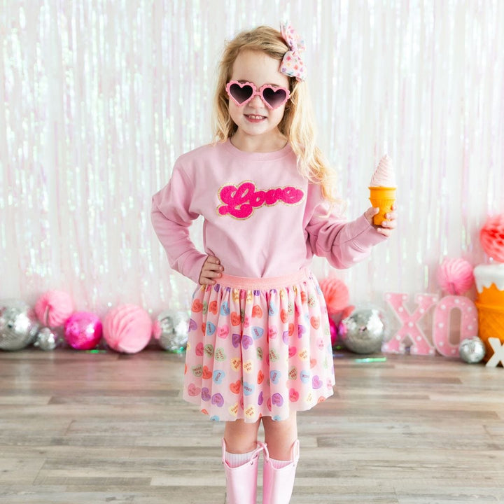 Sweet Wink Baby & Toddler Tops Love Script Patch Valentine's Day Sweatshirt - Pink