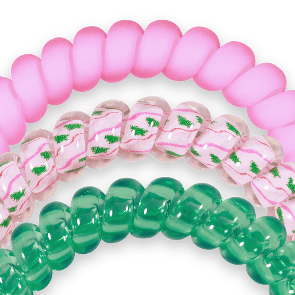 TELETIES Fashion Spiral Hair Coils | Small | Merry Pinkmas Hair Ties