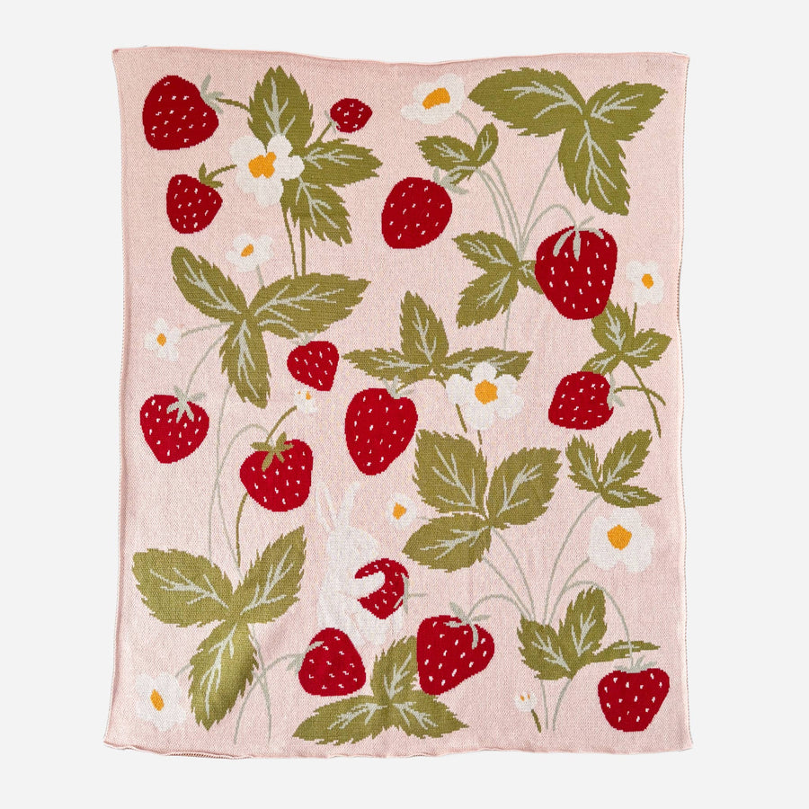 The Blueberry Hill Baby & Toddler Blanket, Strawberry Bunny | Organic Cotton Kids & Baby Decor