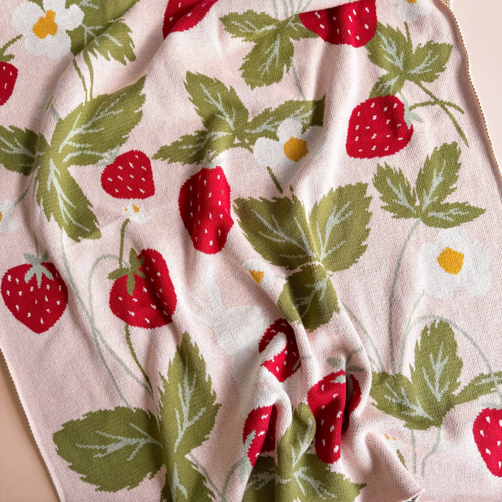 The Blueberry Hill Baby & Toddler Blanket, Strawberry Bunny | Organic Cotton Kids & Baby Decor