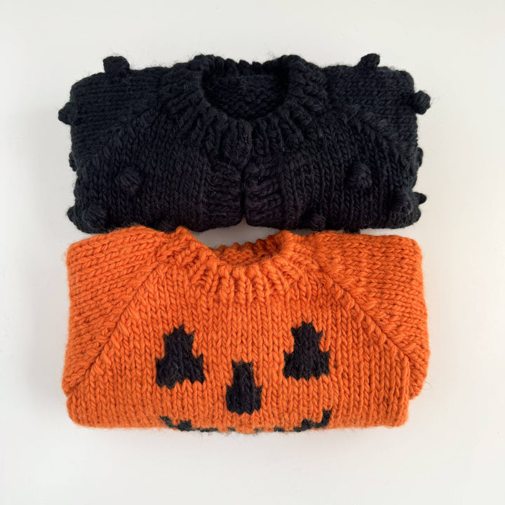 The Blueberry Hill Sweater Jack-o-lantern Sweater, Orange | Baby Kid Halloween Pumpkin