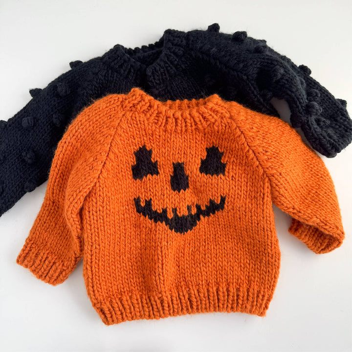 The Blueberry Hill Sweater Jack-o-lantern Sweater, Orange | Baby Kid Halloween Pumpkin