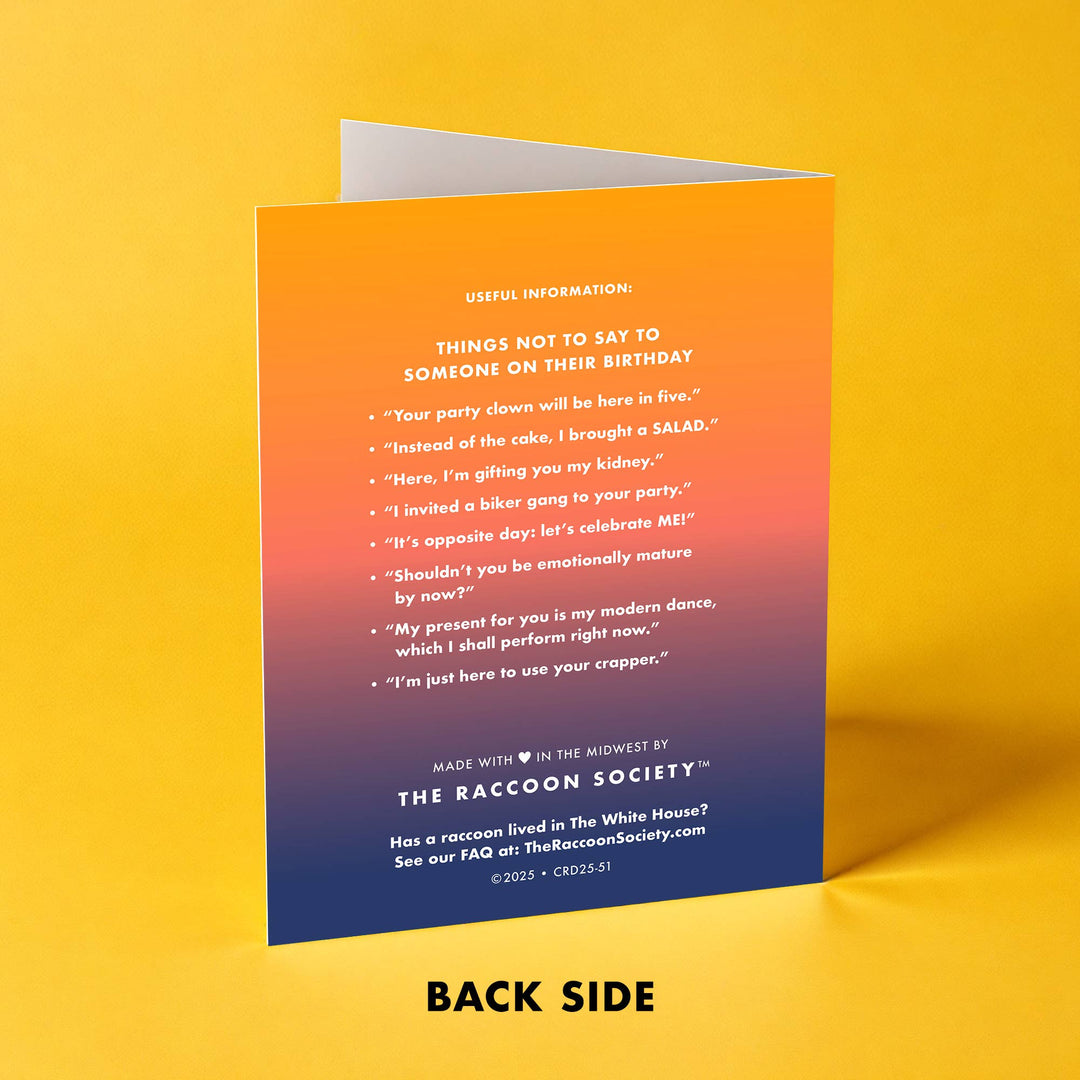 The Raccoon Society Cards Back Off My Cake - Birthday Card