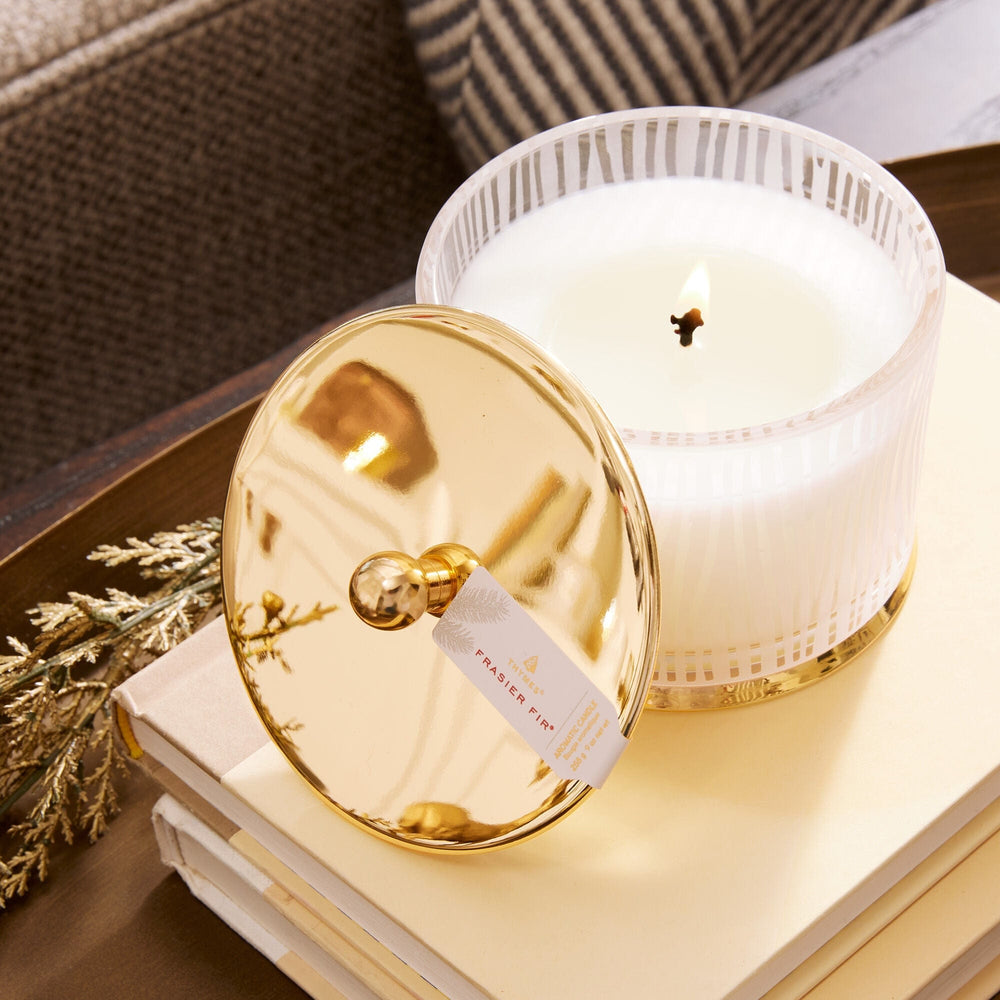 Thymes Candle Frasier Fir Medium Poured Candle, Frosted Wood Grain