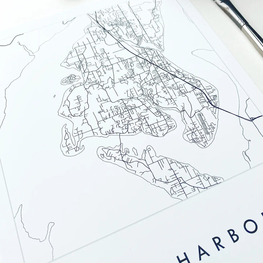 Turn-of-the-Centuries Art Print Gig Harbor Black and White Map Drawing Art Print