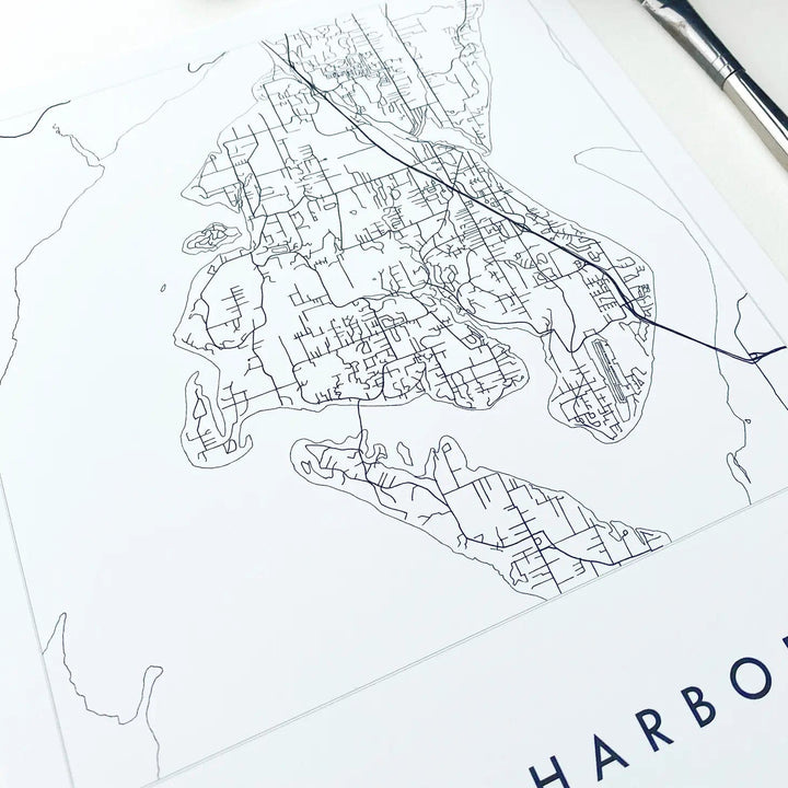 Turn-of-the-Centuries Art Print Gig Harbor Black and White Map Drawing Art Print