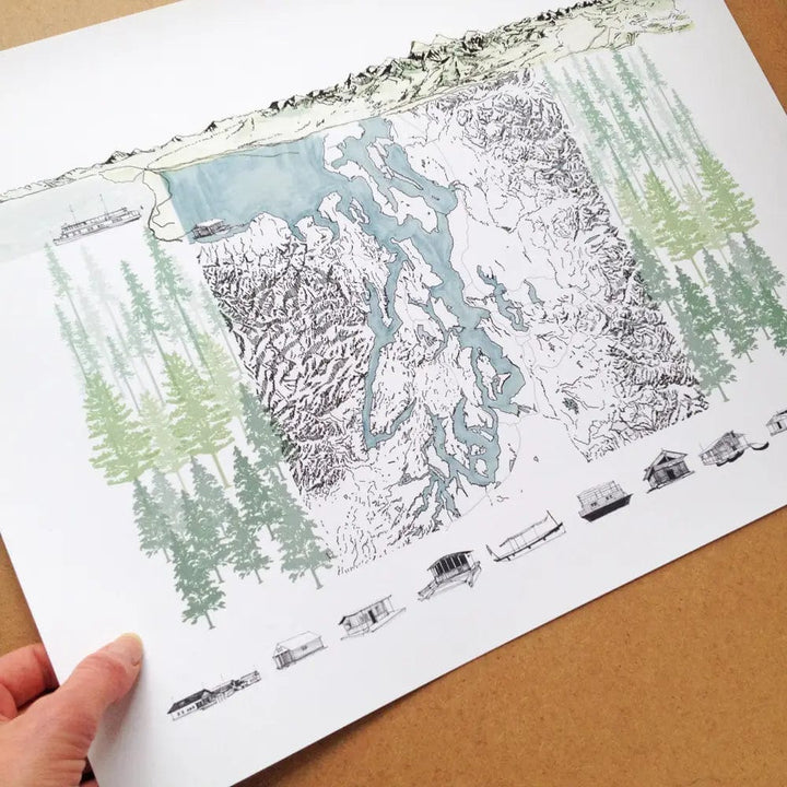 Turn-of-the-Centuries Art Print Puget Sound Life Map - 11" x 14" Art Print