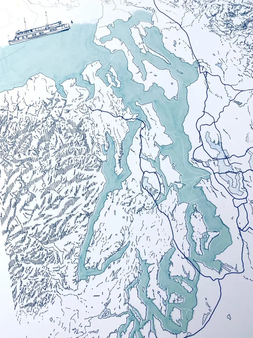 Turn-of-the-Centuries Art Print Puget Sound Topo Watercolor Map Art Print