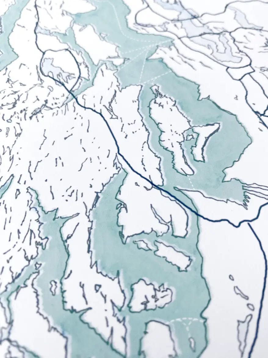 Turn-of-the-Centuries Art Print Puget Sound Topo Watercolor Map Art Print