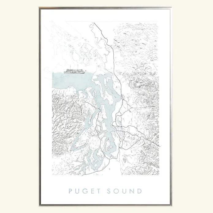 Turn-of-the-Centuries Art Print Puget Sound Topo Watercolor Map Art Print