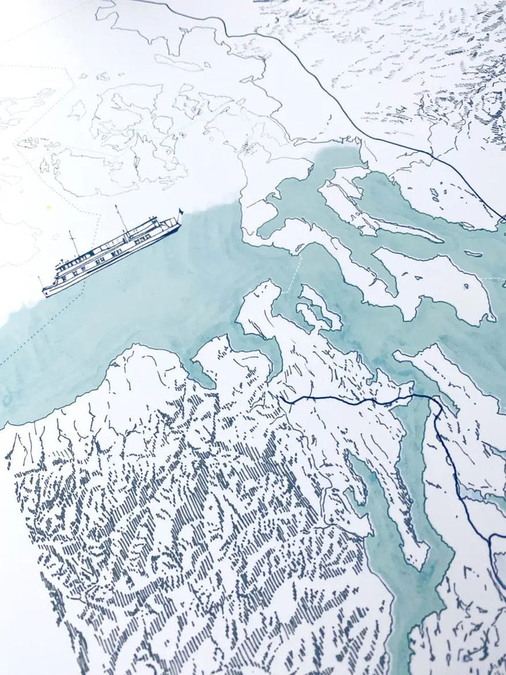 Turn-of-the-Centuries Art Print Puget Sound Topo Watercolor Map Art Print