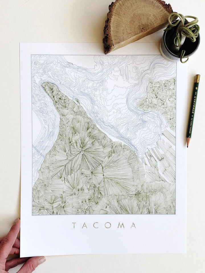 Turn-of-the-Centuries Art Print Tacoma Land and Water Map Art Print
