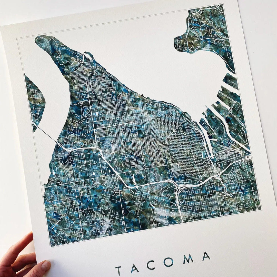 Turn-of-the-Centuries Art Print Tacoma Painted River Map - 8" x 10" Art Print