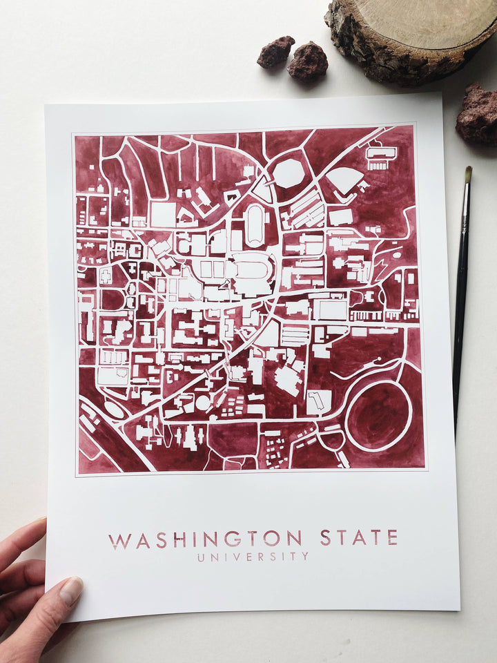 Turn-of-the-Centuries Art Print Washington State University Watercolor Campus Map Art Print