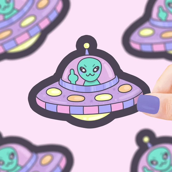 Turtle's Soup Cards Flipping Off Alien Silly Vinyl Sticker | Turtle's Soup