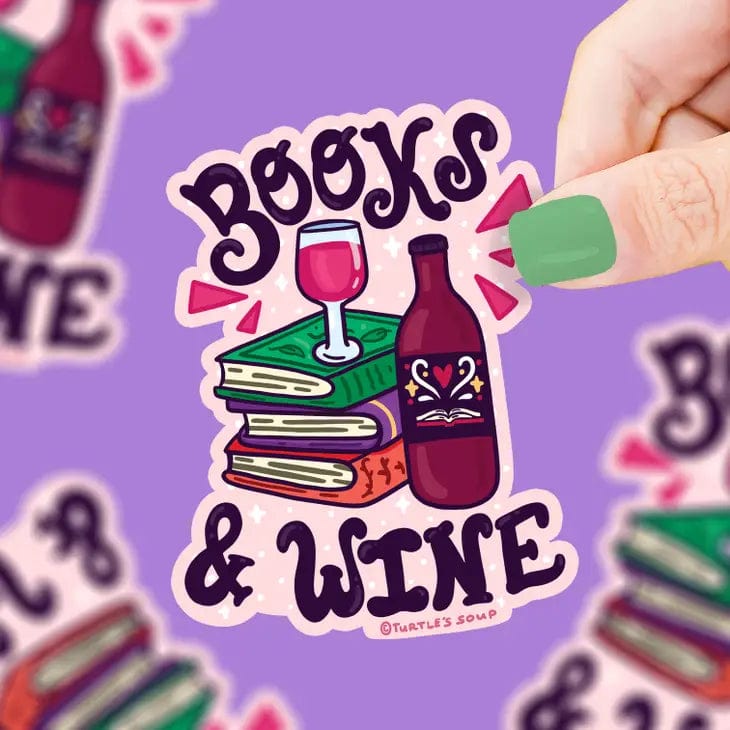 Turtle's Soup Sticker Books and Wine Reading Wine Glass Vinyl Sticker
