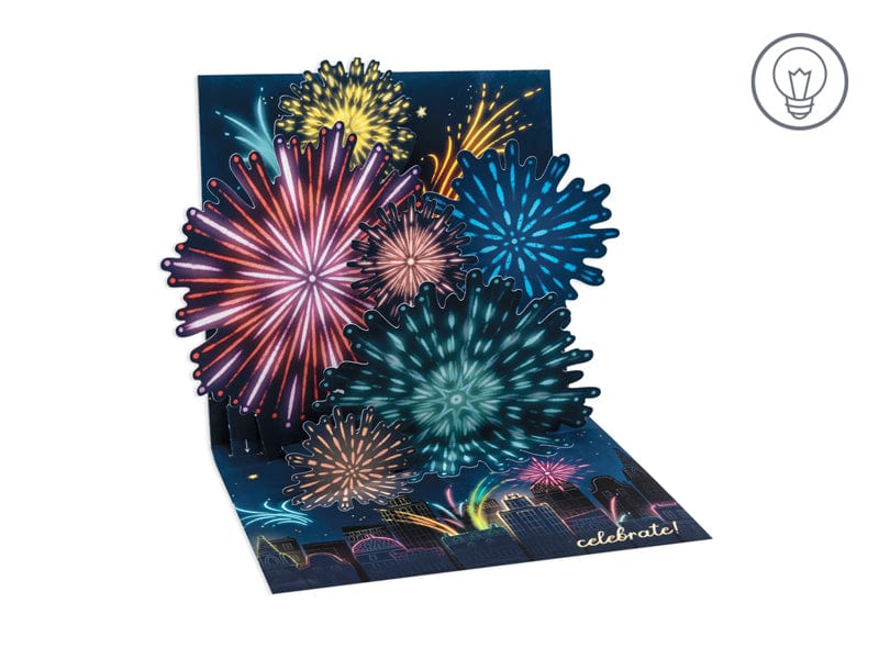 Up With Paper Greeting Card Glowing Fireworks W/Lights Pop-Up Card