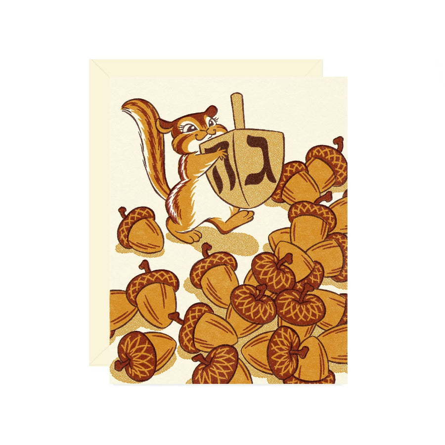 Wallflower Paper & Party Cards Chipmunk Dreidel Card
