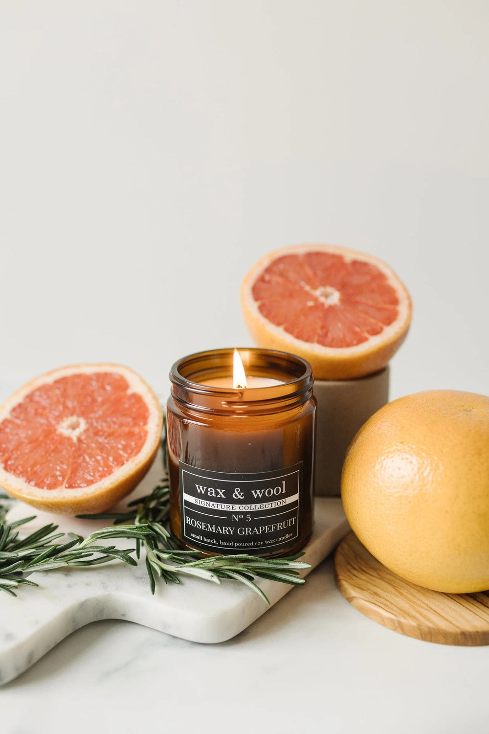 wax & wool Candle Rosemary Grapefruit - 9 oz Pure Soy Wax Candle