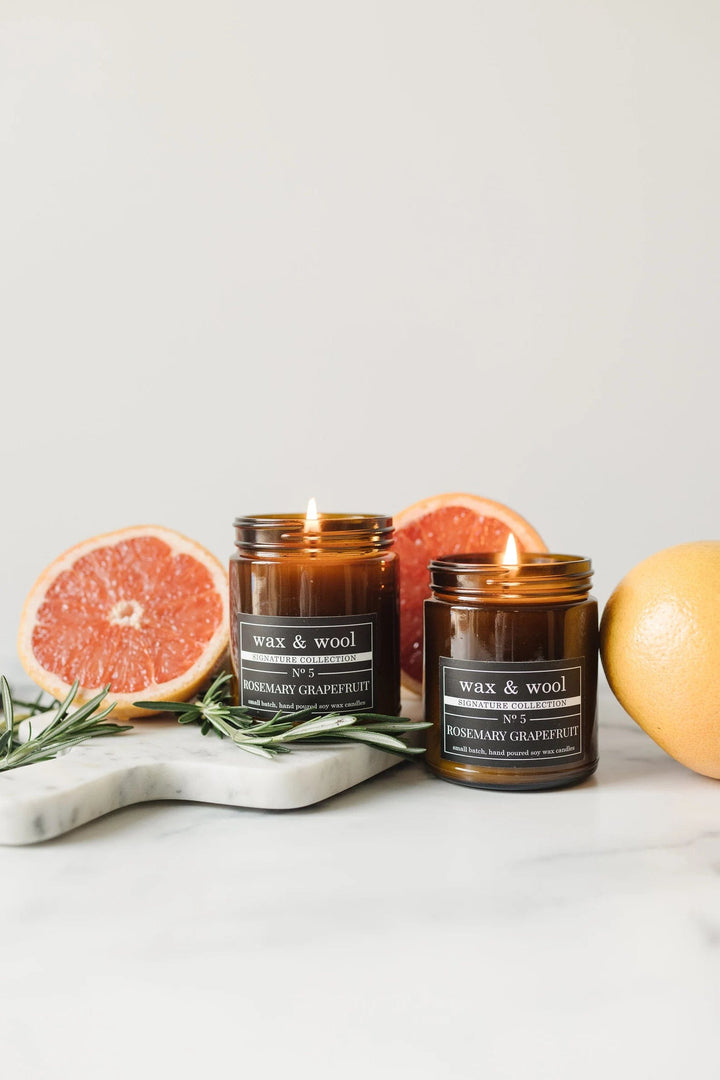wax & wool Candle Rosemary Grapefruit - 9 oz Pure Soy Wax Candle
