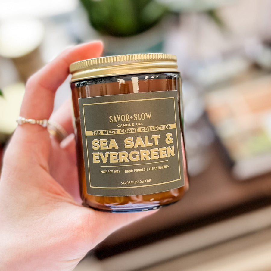 Wax & Wool candle Sea Salt and Evergreen Candle - The West Coast Collection
