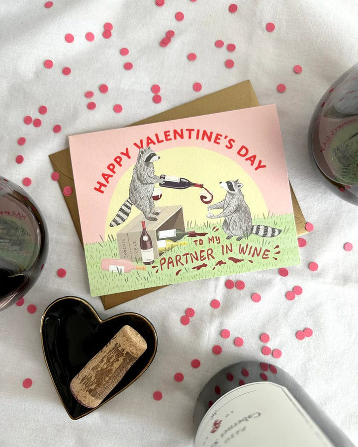 Yeppie Paper Card Raccoon Partner in Wine Valentine's Day Card