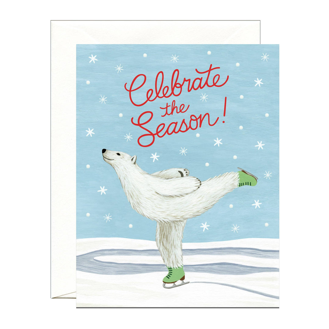 Yeppie Paper Holiday Polar Bear Ice Skating Winter Holiday Card